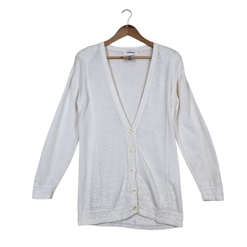 Vintage Worthington Cardigan S Ivory Linen Blend Textured Embroidery Cottagecore